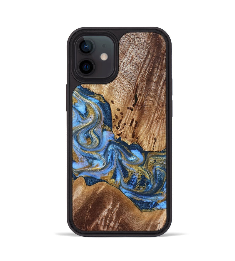iPhone 12 Wood Phone Case - Son (Teal & Gold, 827272)