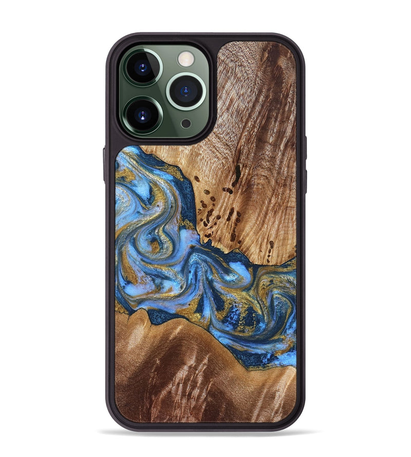 iPhone 13 Pro Max Wood Phone Case - Son (Teal & Gold, 827272)