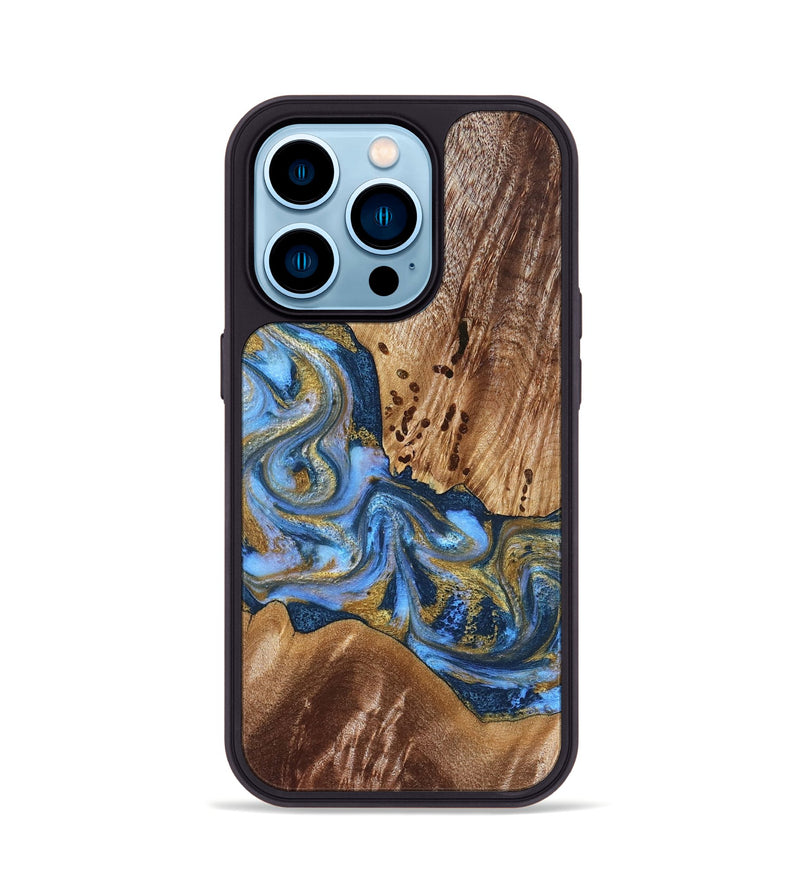 iPhone 14 Pro Wood Phone Case - Son (Teal & Gold, 827272)