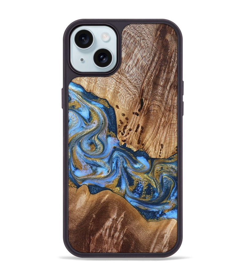 iPhone 15 Plus Wood Phone Case - Son (Teal & Gold, 827272)