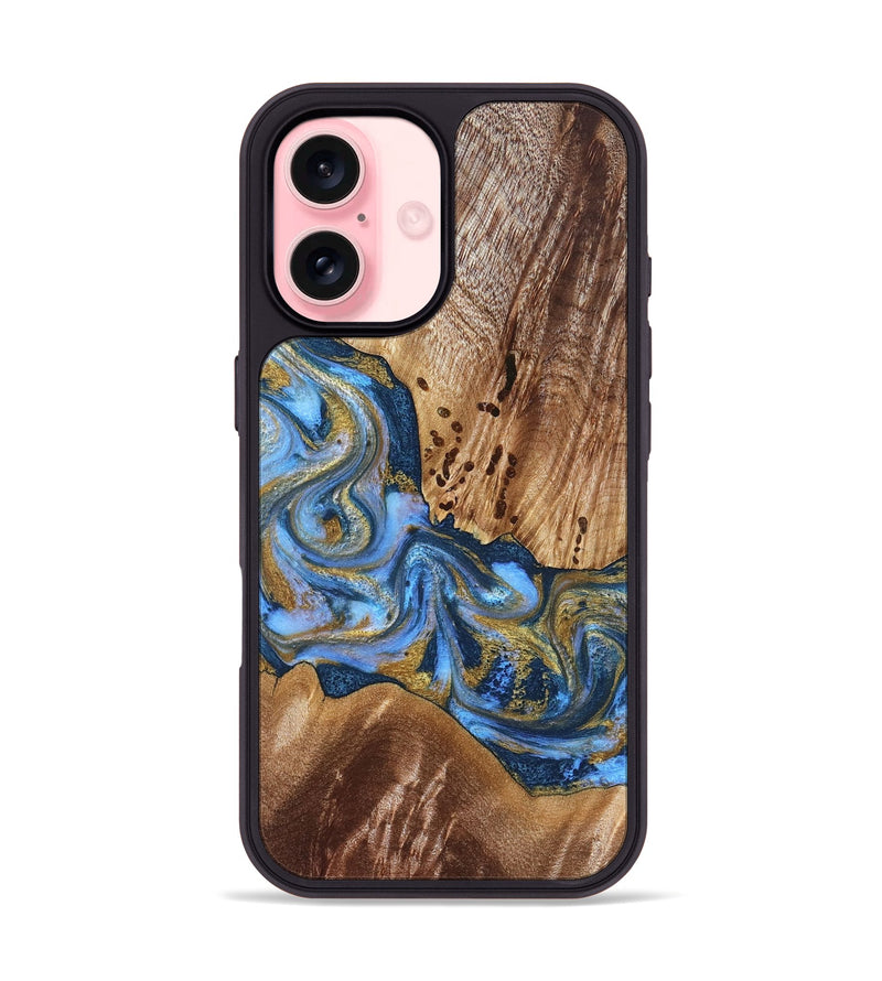 iPhone 16 Wood Phone Case - Son (Teal & Gold, 827272)