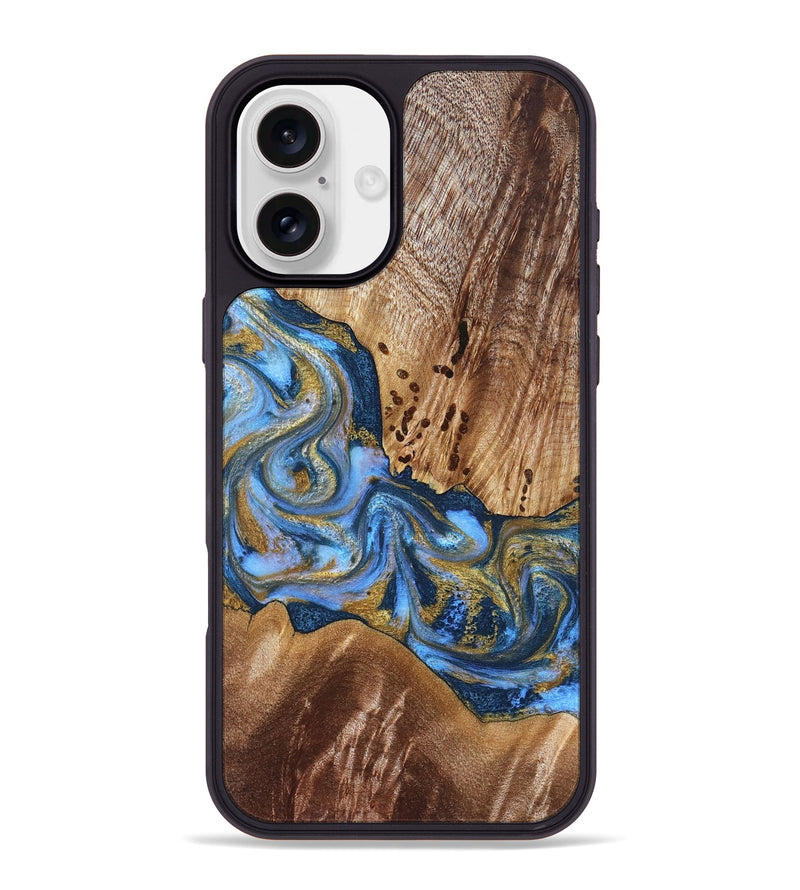 iPhone 16 Plus Wood Phone Case - Son (Teal & Gold, 827272)