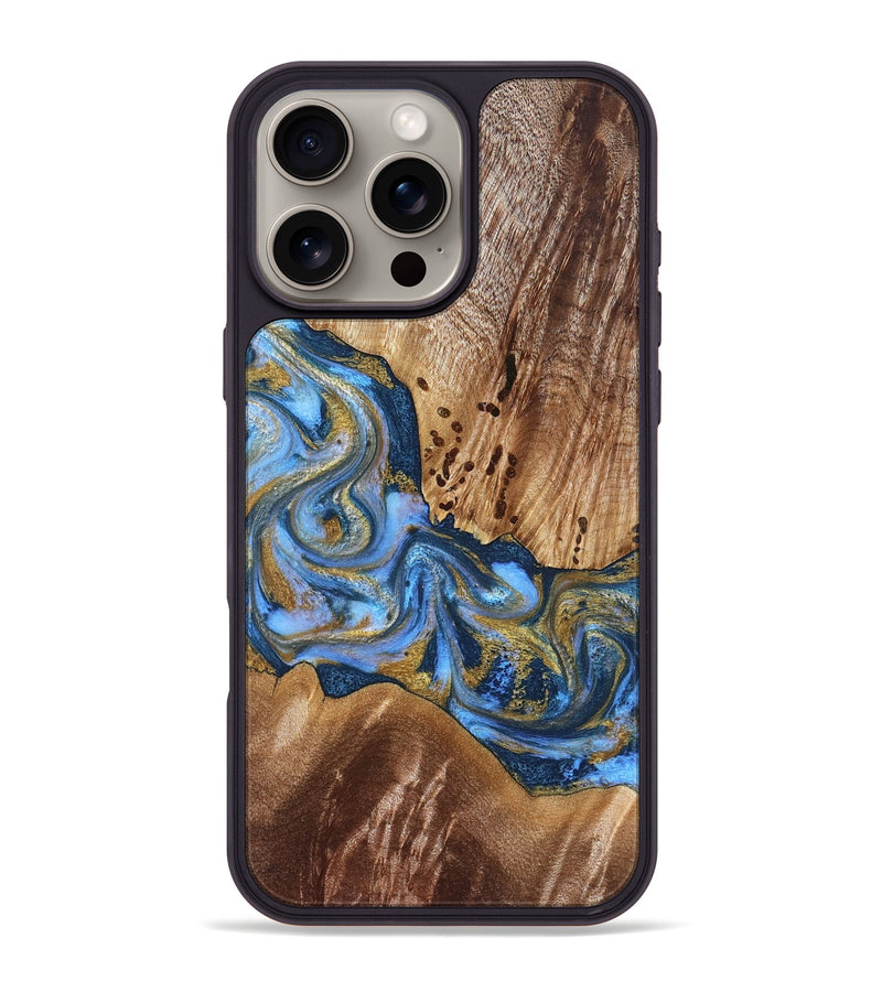 iPhone 16 Pro Max Wood Phone Case - Son (Teal & Gold, 827272)