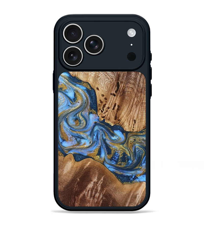 iPhone 17 Pro Max Wood Phone Case - Son (Teal & Gold, 827272)