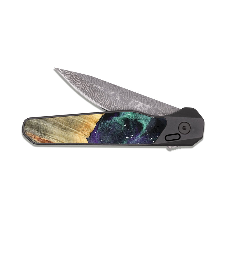 EDC Dark Damascus Wood Pocket Knife - Harmon (Cosmos, 827301)
