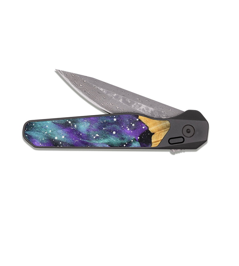 EDC Dark Damascus Wood Pocket Knife - Pansy (Cosmos, 827303)