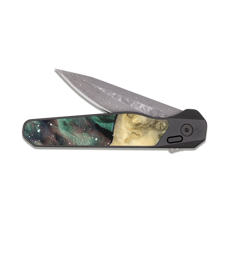 EDC Dark Damascus Wood Pocket Knife - Mikayla (Cosmos, 827308)