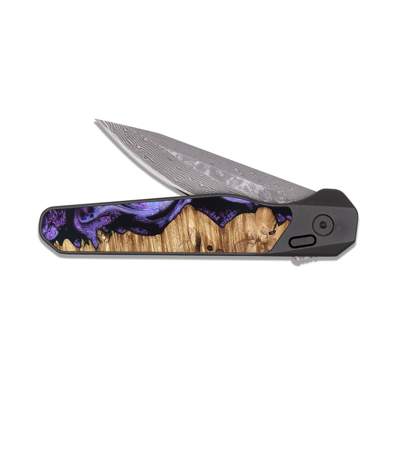 EDC Dark Damascus Wood Pocket Knife - Davin (Purple, 827311)
