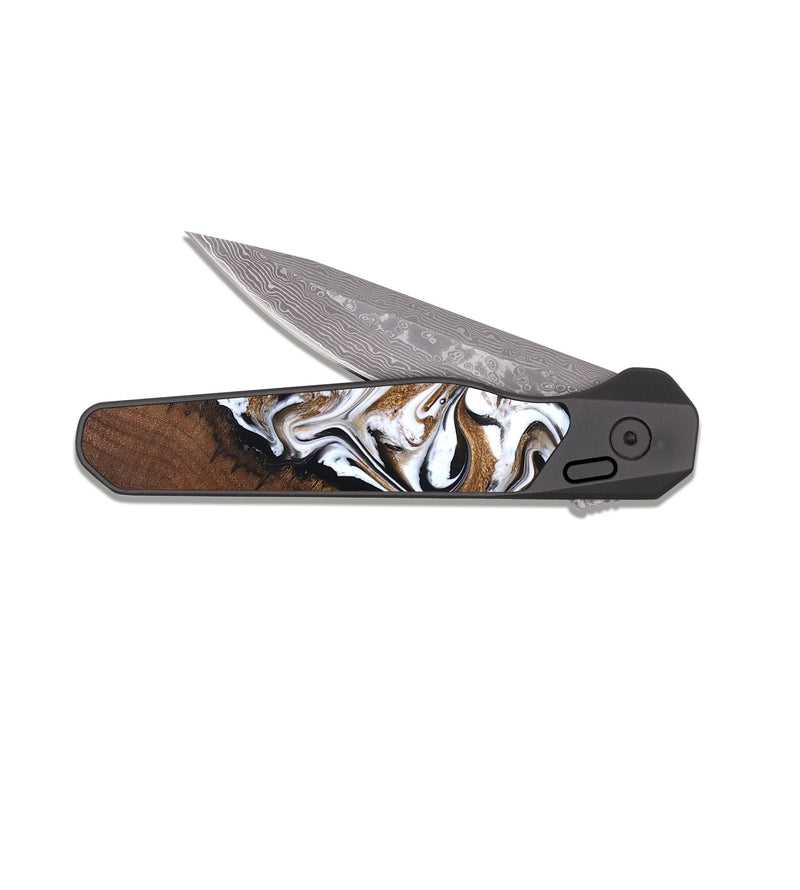 EDC Dark Damascus Wood Pocket Knife - Holden (Black & White, 827312)