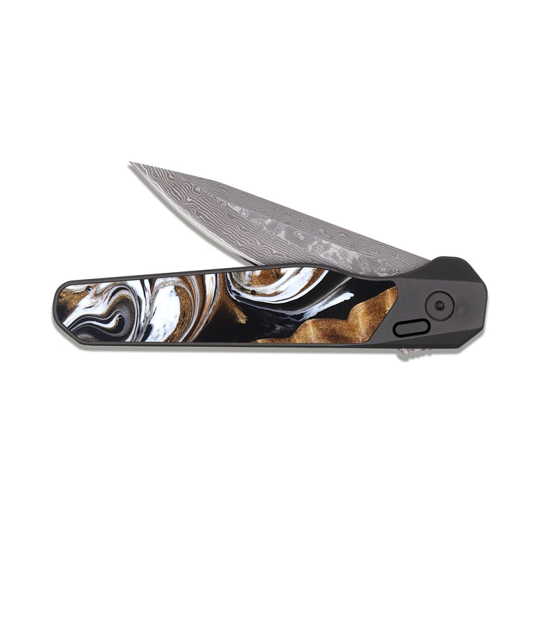 EDC Dark Damascus Wood Pocket Knife - Tracie (Black & White, 827313)
