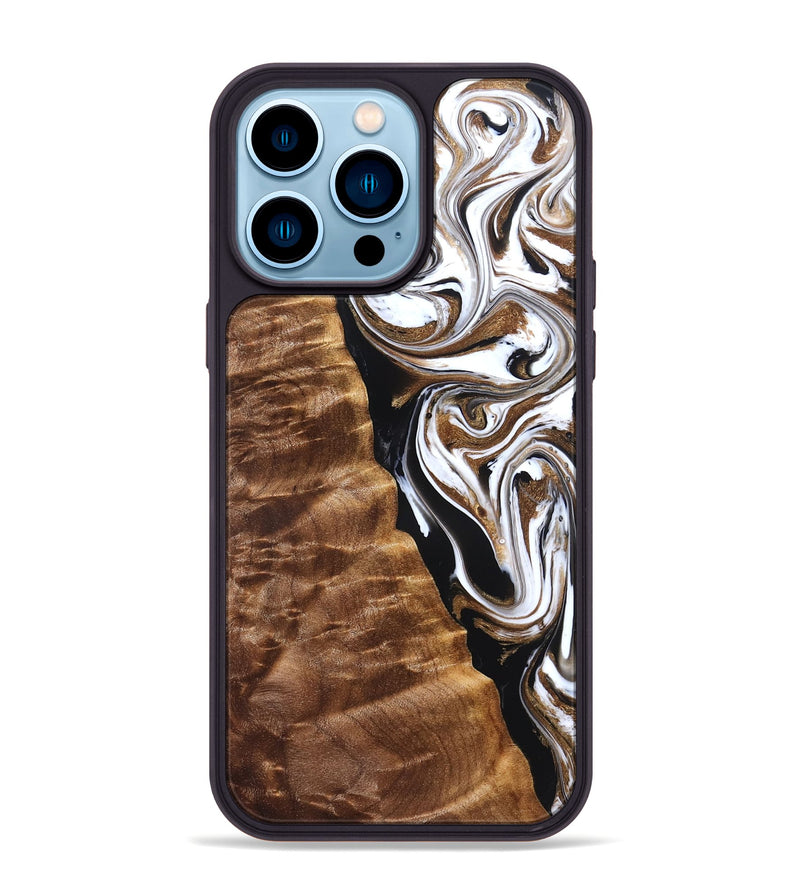 iPhone 14 Pro Max Wood Phone Case - Tracie (Black & White, 827313)