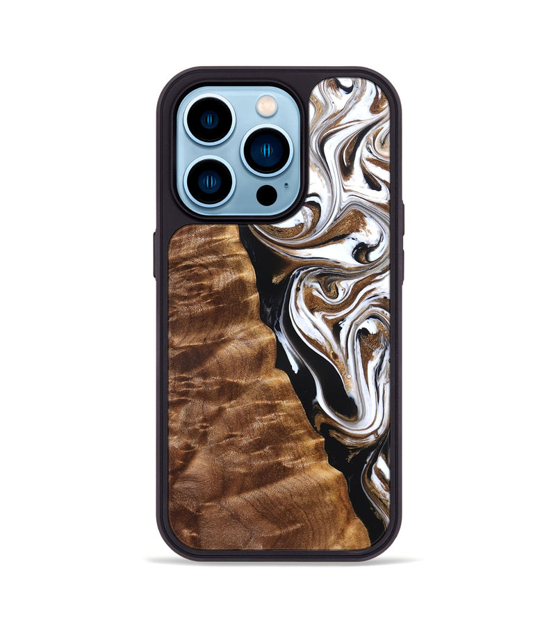iPhone 14 Pro Wood Phone Case - Tracie (Black & White, 827313)