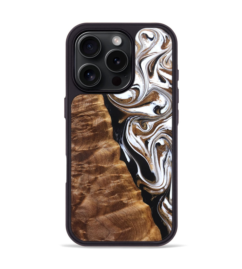 iPhone 16 Pro Wood Phone Case - Tracie (Black & White, 827313)