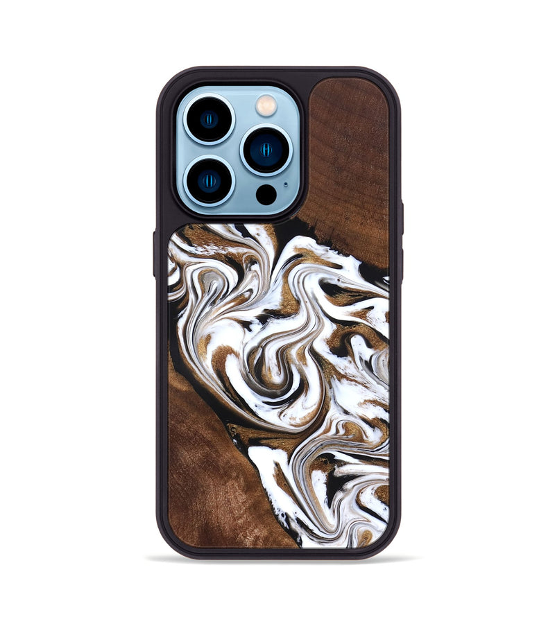iPhone 14 Pro Wood Phone Case - Darnell (Black & White, 827314)