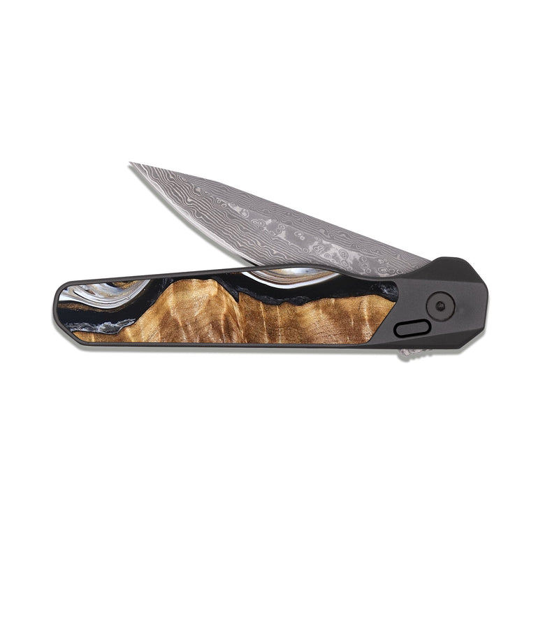 EDC Dark Damascus Wood Pocket Knife - Tracee (Black & White, 827315)