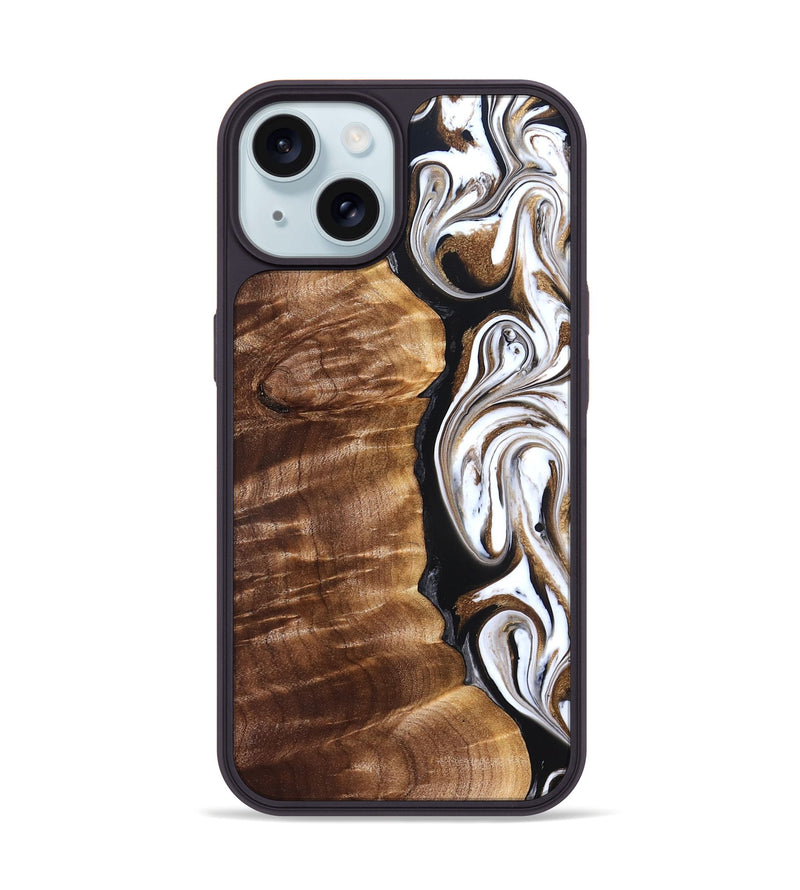 iPhone 15 Wood Phone Case - Tracee (Black & White, 827315)