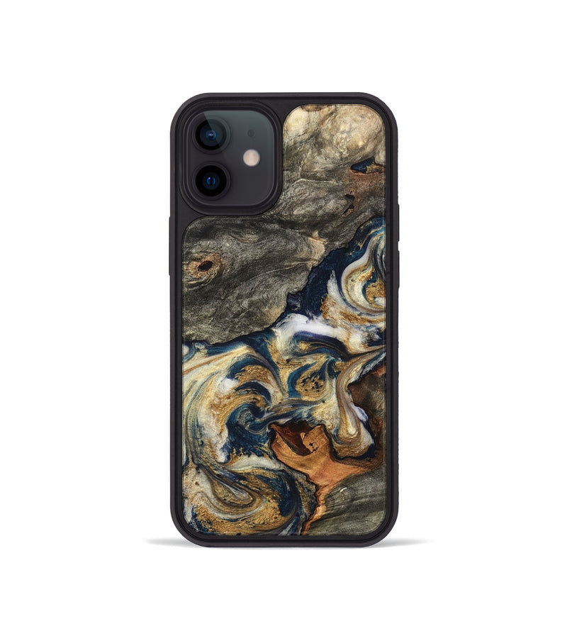 iPhone 12 mini Wood Phone Case - Reva (Teal & Gold, 827316)
