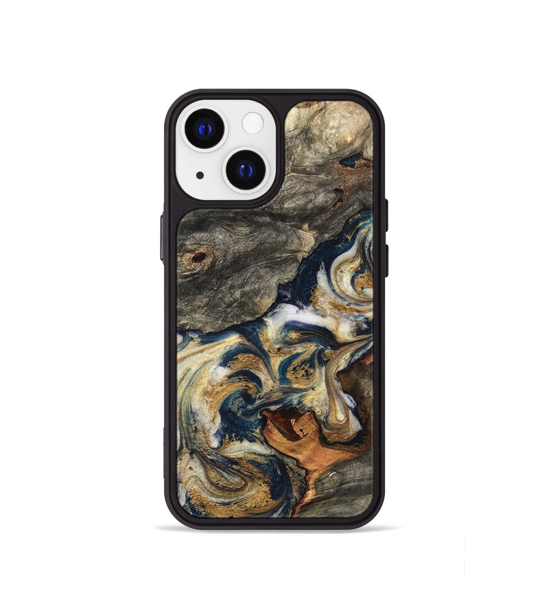 iPhone 13 mini Wood Phone Case - Reva (Teal & Gold, 827316)