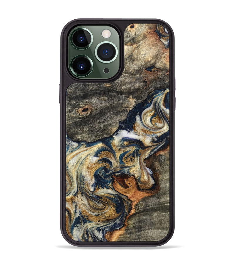 iPhone 13 Pro Max Wood Phone Case - Reva (Teal & Gold, 827316)