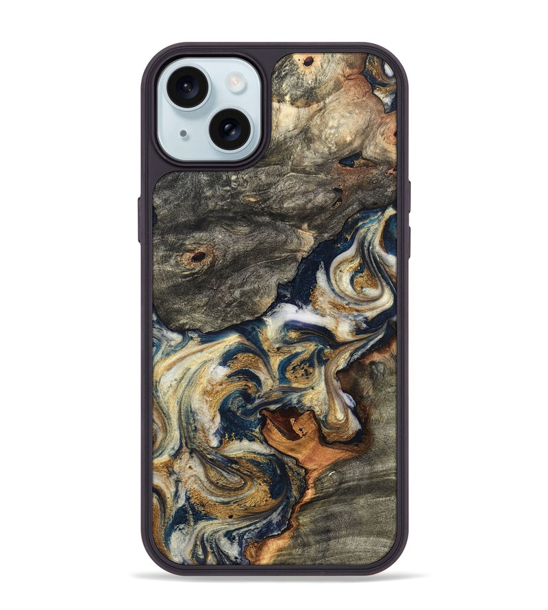 iPhone 15 Plus Wood Phone Case - Reva (Teal & Gold, 827316)