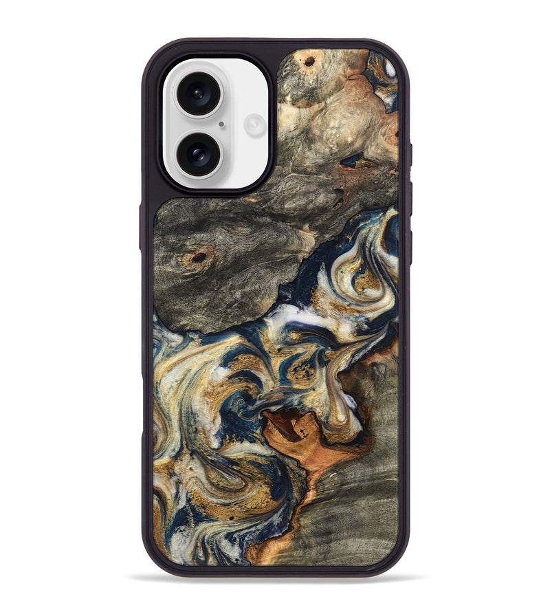 iPhone 16 Plus Wood Phone Case - Reva (Teal & Gold, 827316)