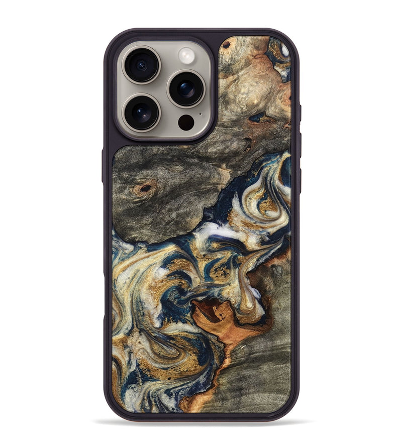 iPhone 16 Pro Max Wood Phone Case - Reva (Teal & Gold, 827316)