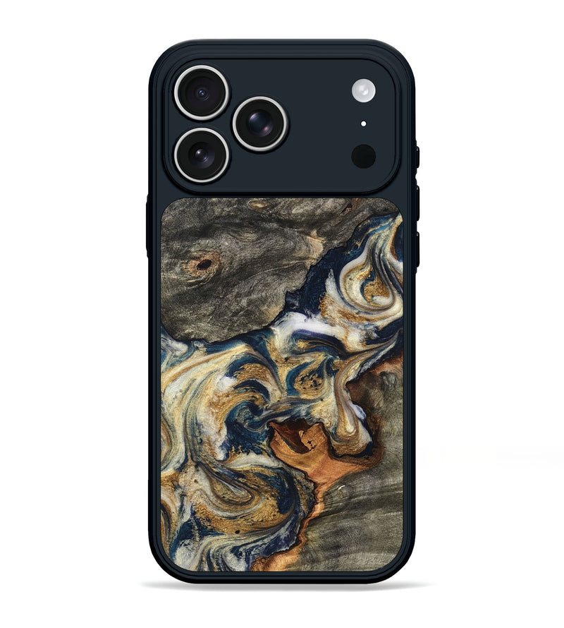 iPhone 17 Pro Max Wood Phone Case - Reva (Teal & Gold, 827316)