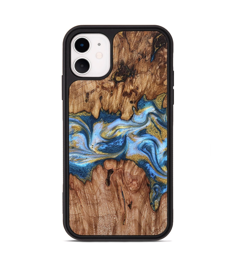 iPhone 11 Wood Phone Case - Irving (Teal & Gold, 827317)