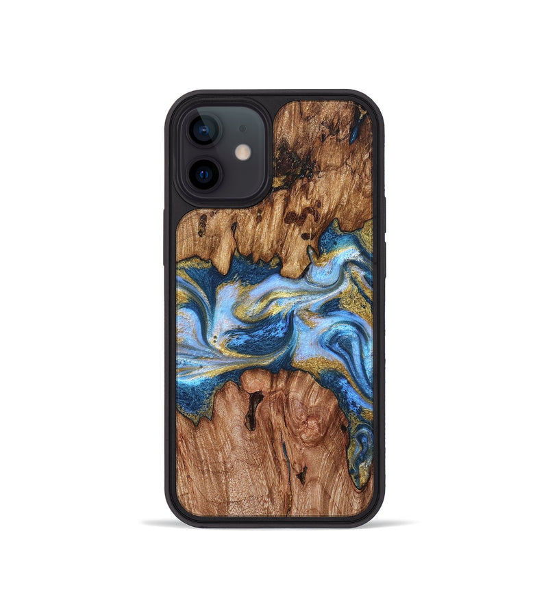 iPhone 12 mini Wood Phone Case - Irving (Teal & Gold, 827317)