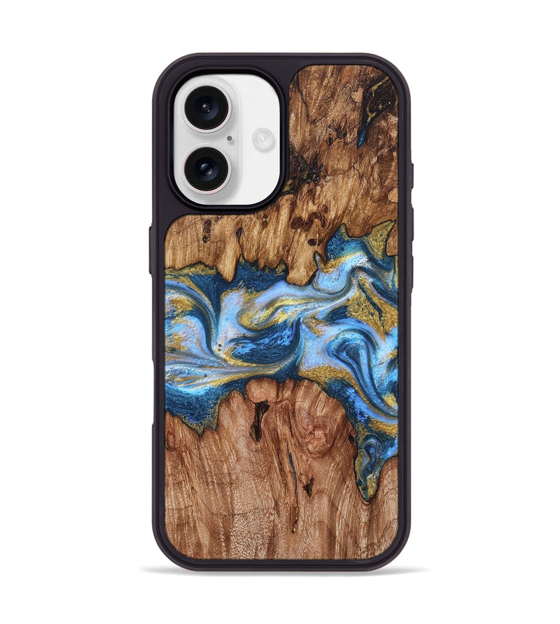 iPhone 17 Wood Phone Case - Irving (Teal & Gold, 827317)