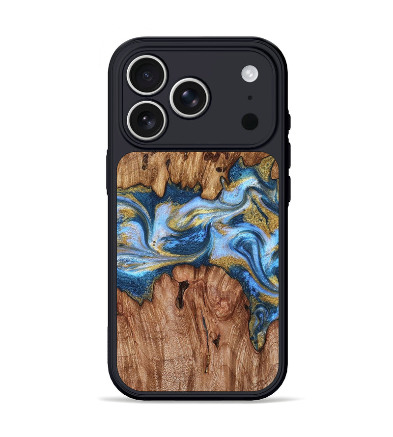 iPhone 17 Pro Wood Phone Case - Irving (Teal & Gold, 827317)