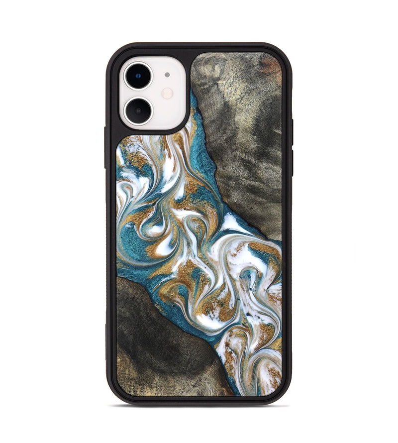iPhone 11 Wood Phone Case - Payten (Teal & Gold, 827318)
