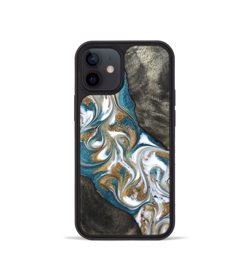iPhone 12 mini Wood Phone Case - Payten (Teal & Gold, 827318)