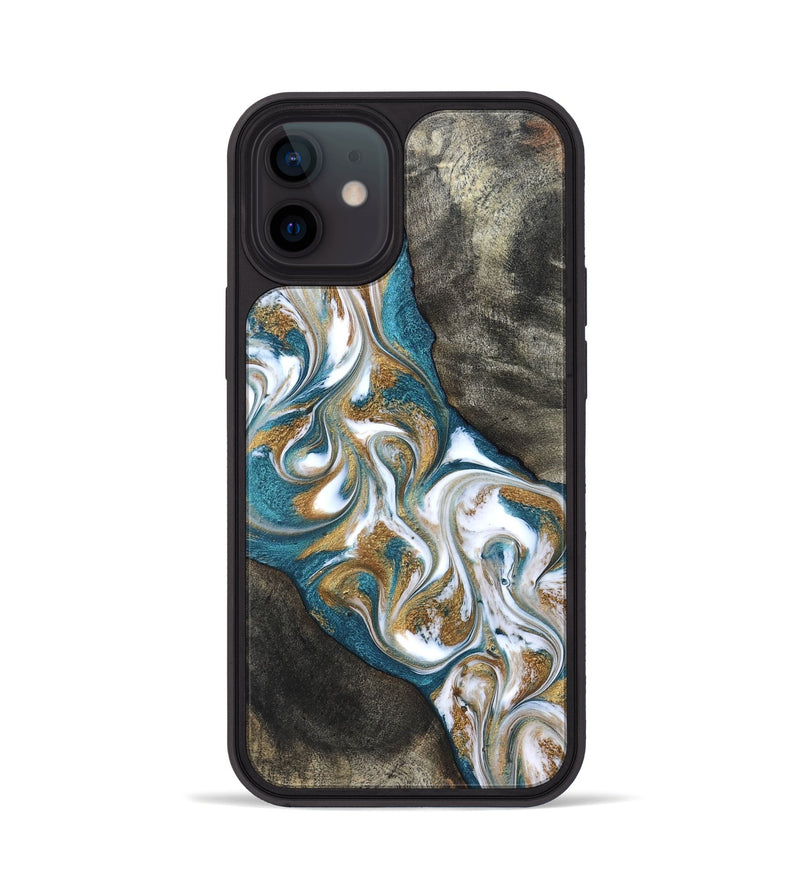 iPhone 12 Wood Phone Case - Payten (Teal & Gold, 827318)