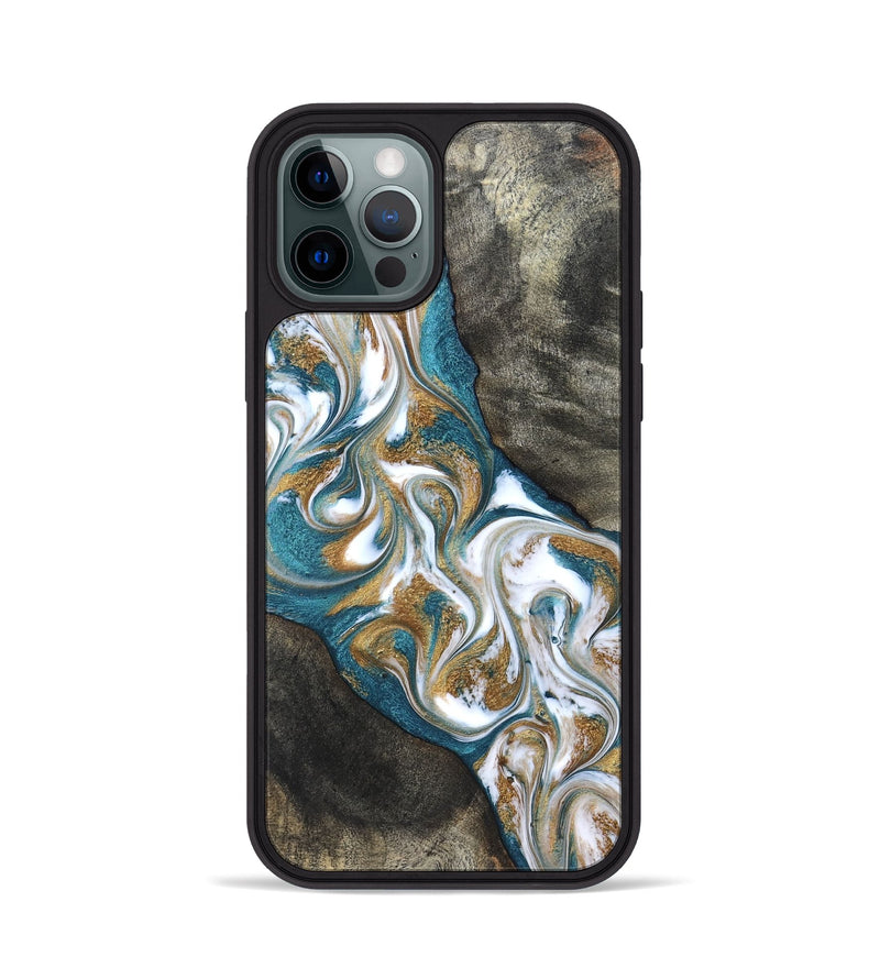 iPhone 12 Pro Wood Phone Case - Payten (Teal & Gold, 827318)