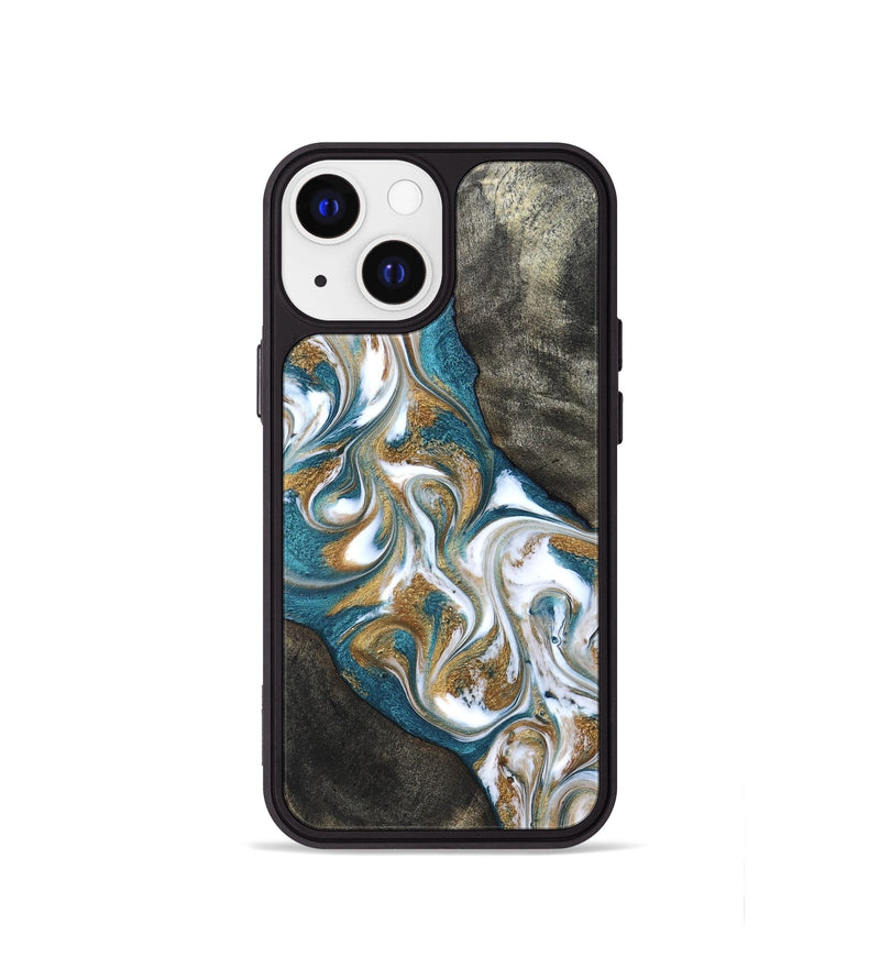 iPhone 13 mini Wood Phone Case - Payten (Teal & Gold, 827318)