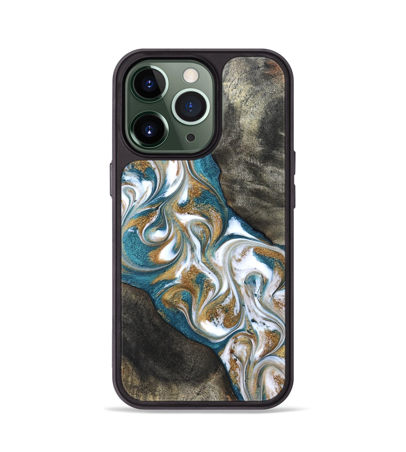 iPhone 13 Pro Wood Phone Case - Payten (Teal & Gold, 827318)