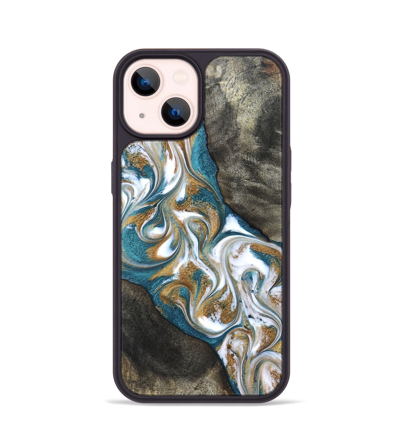 iPhone 14 Wood Phone Case - Payten (Teal & Gold, 827318)