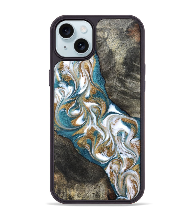 iPhone 15 Plus Wood Phone Case - Payten (Teal & Gold, 827318)