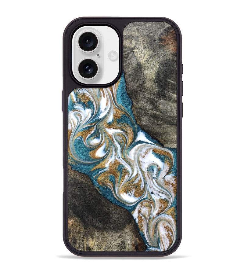 iPhone 16 Plus Wood Phone Case - Payten (Teal & Gold, 827318)