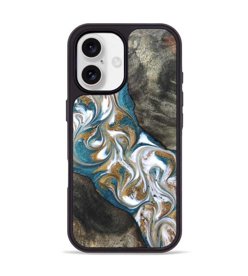 iPhone 17 Wood Phone Case - Payten (Teal & Gold, 827318)