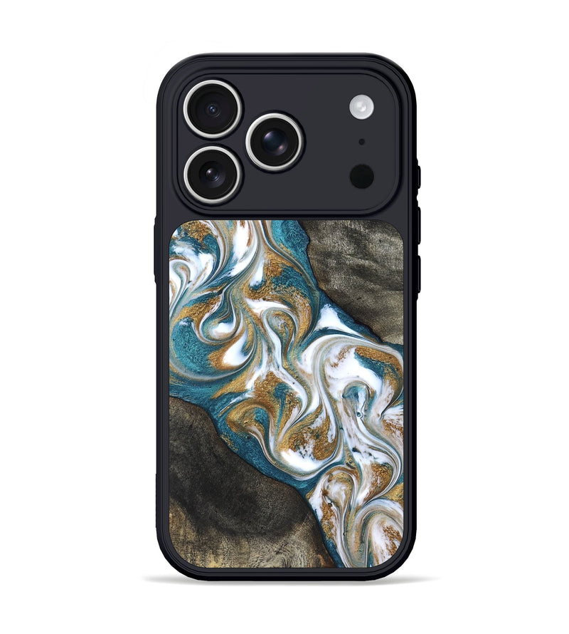 iPhone 17 Pro Wood Phone Case - Payten (Teal & Gold, 827318)
