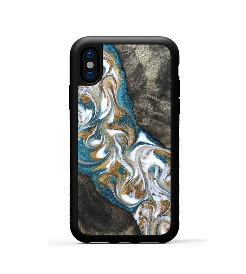 iPhone Xs Wood Phone Case - Payten (Teal & Gold, 827318)