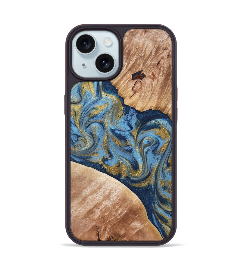 iPhone 15 Wood Phone Case - Jakai (Teal & Gold, 827319)