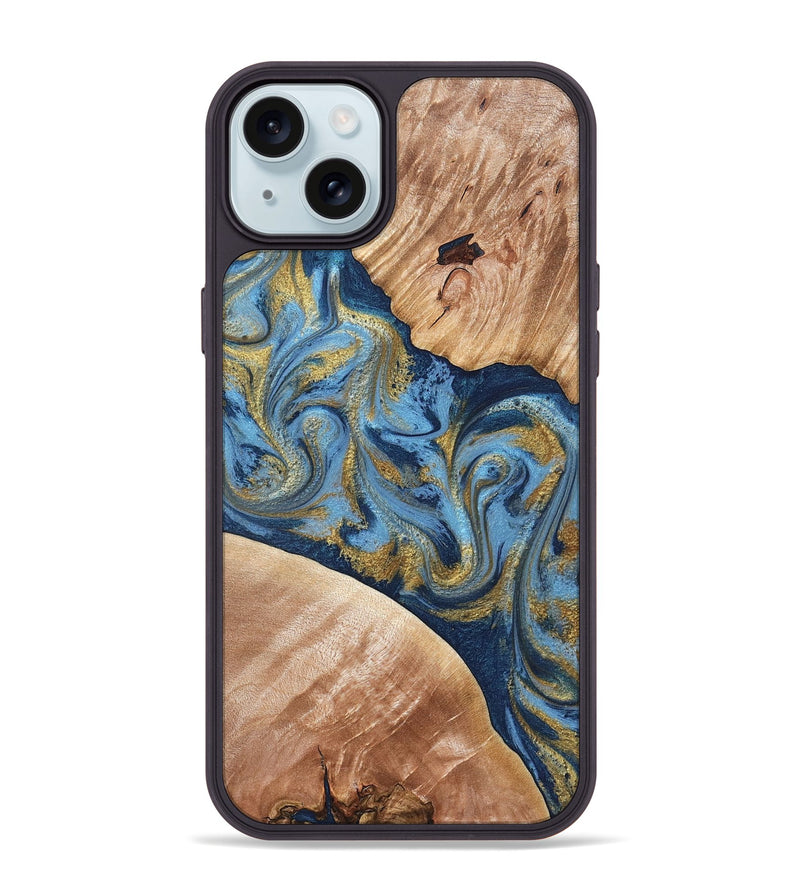 iPhone 15 Plus Wood Phone Case - Jakai (Teal & Gold, 827319)