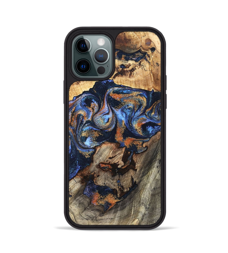 iPhone 12 Pro Wood Phone Case - Tiara (Teal & Gold, 827320)