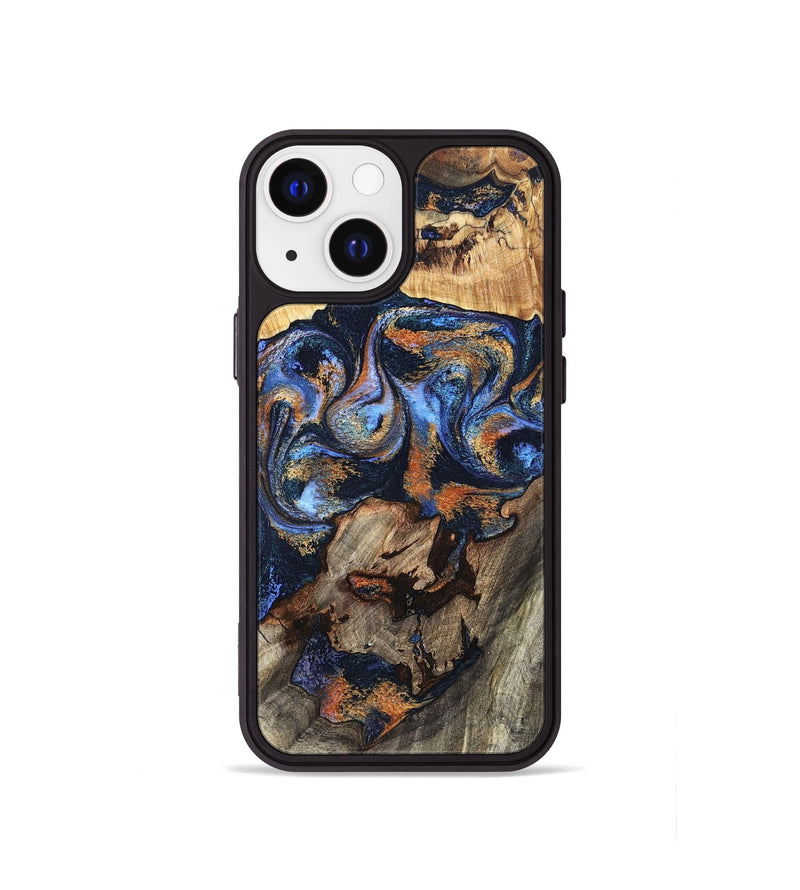 iPhone 13 mini Wood Phone Case - Tiara (Teal & Gold, 827320)