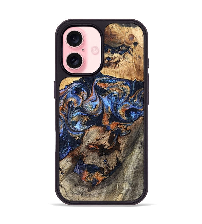 iPhone 16 Wood Phone Case - Tiara (Teal & Gold, 827320)