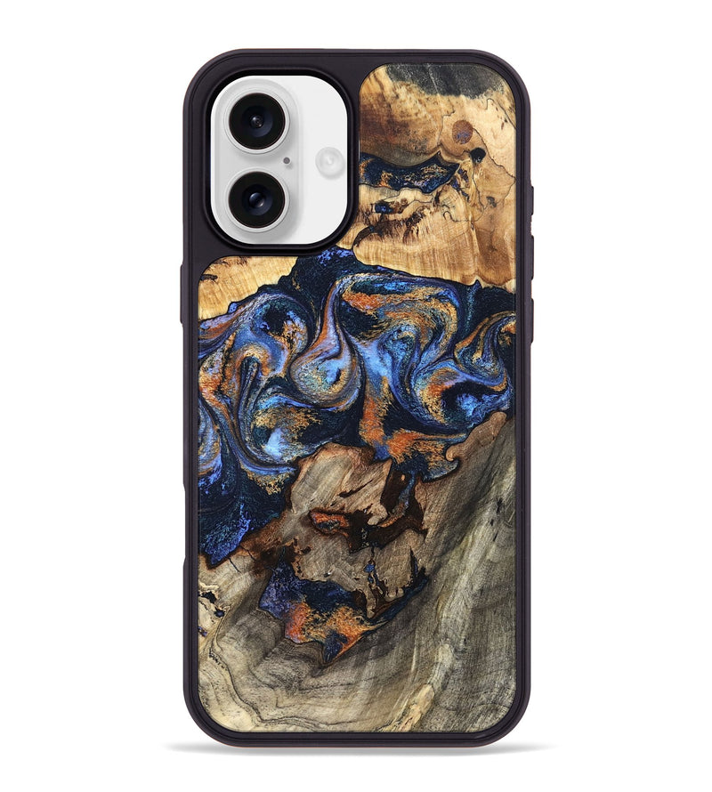 iPhone 16 Plus Wood Phone Case - Tiara (Teal & Gold, 827320)
