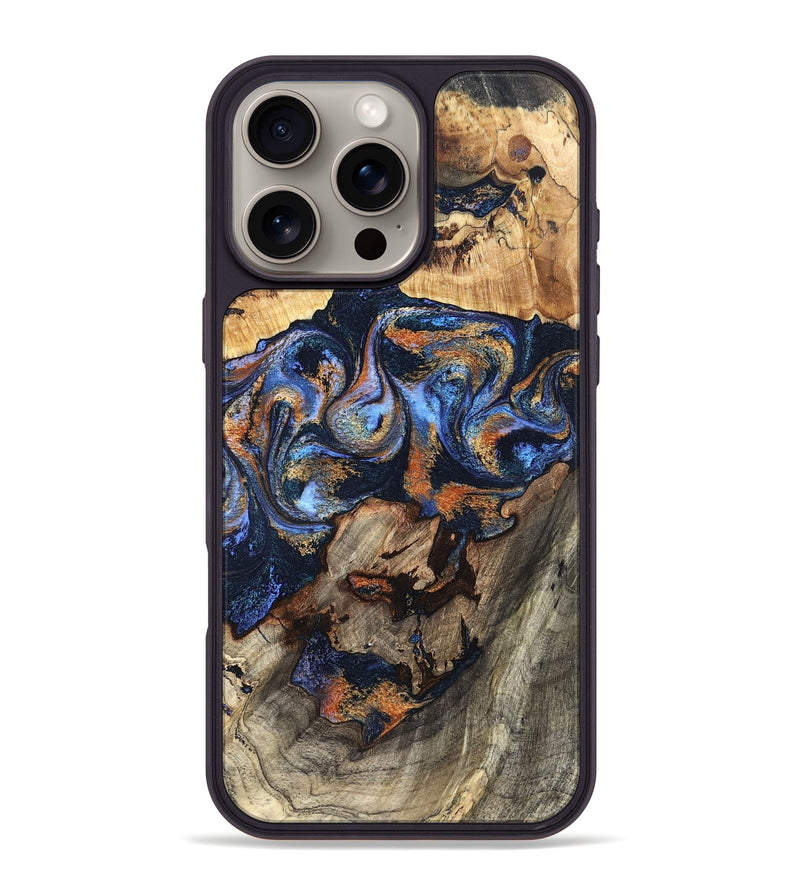 iPhone 16 Pro Max Wood Phone Case - Tiara (Teal & Gold, 827320)